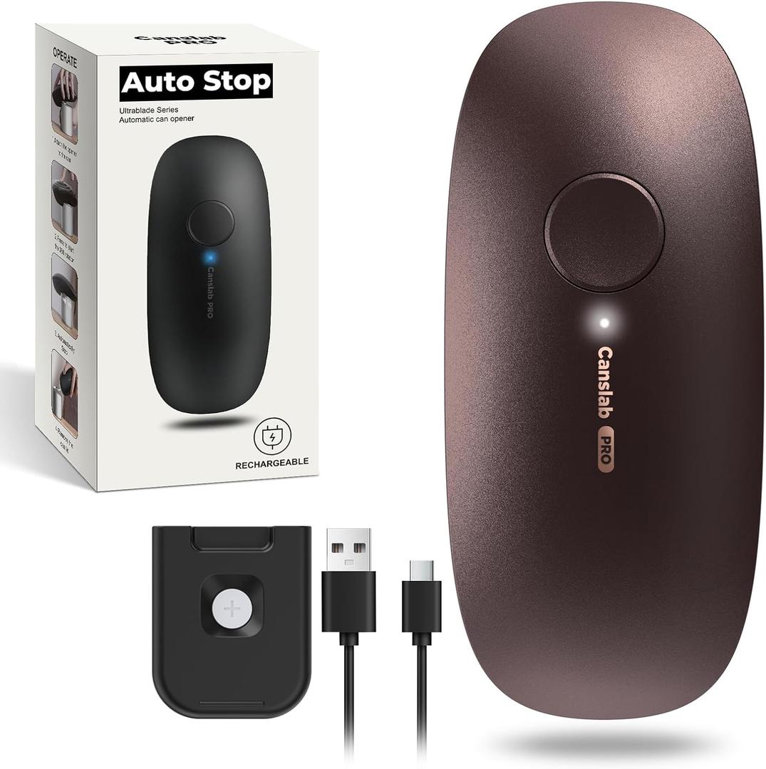 Canslab Ultrablade PRO Auto Stop USB Rechargeable Can Opener for Kitchen for Seniors with Arthritis, Long Battery Life, Hand free One Touch, Side Cut for Smooth Edge, Wall Mounted Small Size, Brown