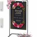 Wedding Sign Holder,Adjustable Welcome to Our Wedding Sign Stand with 2 Pack Leather Hanging Straps Heavy Duty Easel Rack Seating Chart Metal Stand for Birthday Party Baby Shower Graduation Ceremony Decoration,Black