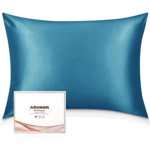 Adubor 100% Silk Pillowcase - Mulberry Silk Pillow Cases, 23 Momme 6A Grade Fibers, Silk Pillow Case for Hair and Skin Health, with Hidden Zipper (Standard 20''26'', Peacock Blue, 1PC)