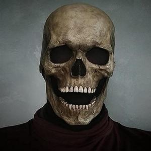 Halloween Skull Mask with Moving Jaw, Latex Human Skeleton Mask for Party Cosplay Props (Brown)