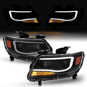 HECASA Pair Projector Headlights Compatible with 2015-2023 Chevy Chevrolet Colorado Replacement for GM2502407 GM2503047 LED DRL Headlamps Assembly Driver & Passenger Side Clear Lens Black Housing