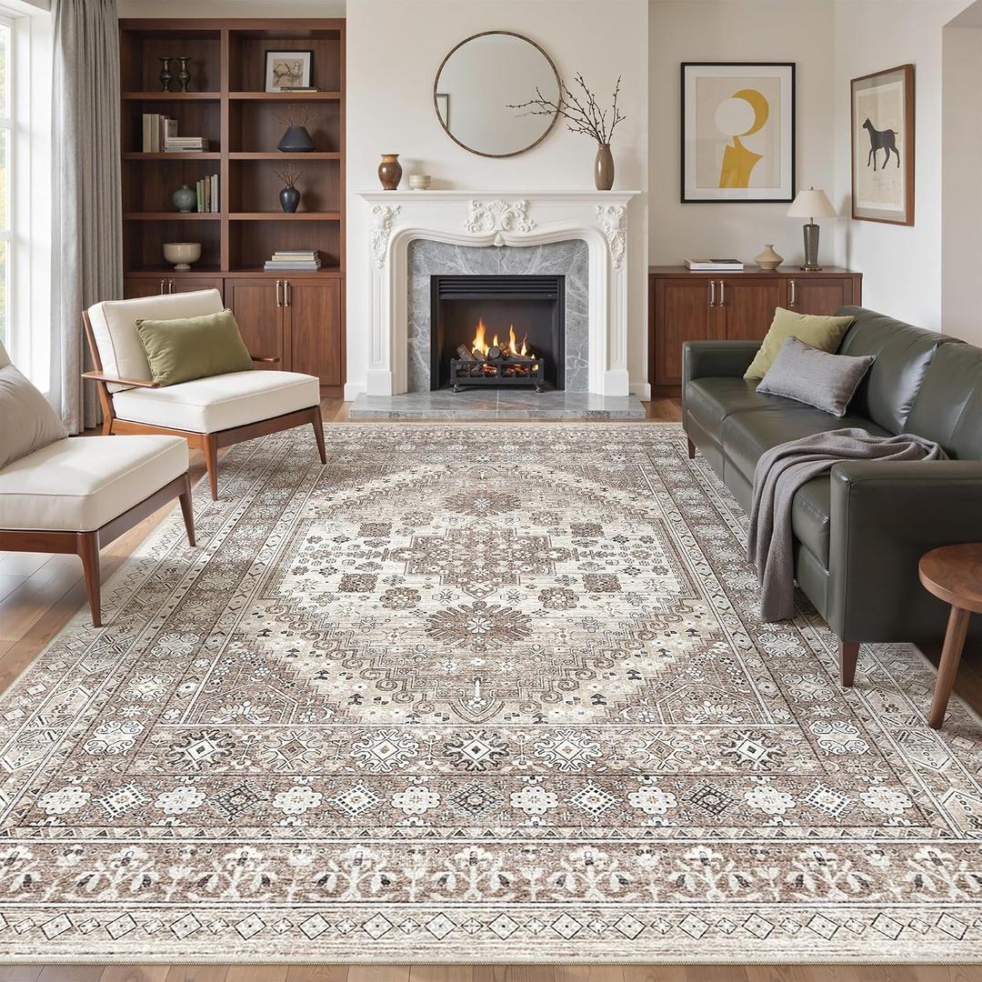 befbee 8x10 Area Rugs for Living Room, Washable Vintage Non Slip Rug Brown