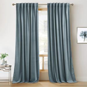 RYB Home Blue Velvet Curtains 108 inches - Blackout Curtains for Living Room, Thermal Insulated Noise Reducing Panels Soft Luxury Window Decor for Bedroom, Stone Blue, W52 x L108 inches, 2 Panels