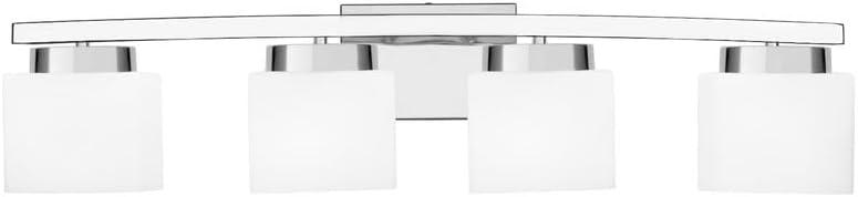 4-Light Modern Chrome Vanity Light Fixture with White Glass Shade for Bathroom Over Mirror, 31.5 Inches