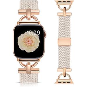 Wearlizer Braided Magnetic Band Compatible with Apple Watch Bands 38/40/41/44mm Women Men, Designer D-Shape Stretchy Elastic Nylon Strap for iWatch Series 11 10 9 8 7 6 5 4 SE/Ultra 3 2 1