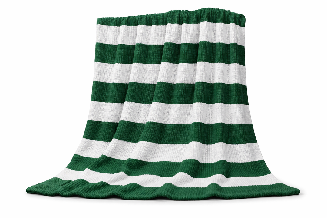 White & Green Striped Woven Blanket Throw, 120 x 180 cm – Cotton, Polyester & Viscose Blend, Soft Lightweight, Fall Decor Throw Blankets Autumn Vintage Blanket for Couch Bed Sofa Chair Dorm