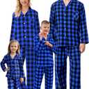 QZH.DUAO Matching Family Christmas Pajamas Set Long Sleeve Holiday Warm Sleepwear Couple Button Down Pjs Set (1 Pack, Women, X-Small, Black Blue) 