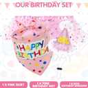 SCENEREAL Dog Birthday Bandana with Hat and Dress Girl Set, Puppy Birthday Party Supplies, Cute Pink Tutu Skirt Outfit for Small Medium Large Dogs