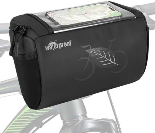WOTOW Bike Waterproof Handlebar Bag, Bicycle Front Basket Pack with Touch Screen Phone Holder, Reflective Storage Pouch 3L for Men Women Kids Outdoor Road MTB Cycling