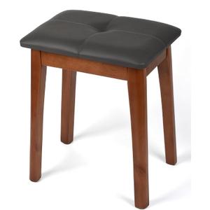 Solid Wood Vanity Stool with Cushion, 11" D x 15" W x 18" H - Small Wooden Ottoman Bench Chair Padded Seat for Bedroom/Living Room/Office/Makeup Vanity/Closet/Desk - Dark Grey