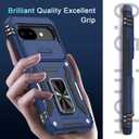 DEERLAMN Case for Google Pixel 9A with Slide Camera Cover+Screen Protector (1 Pack), Rotated Ring Kickstand Military Grade Shockproof Protective Cover-Navy Blue