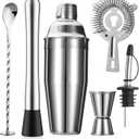 6-Piece Cocktail Shaker Set 24oz Shaker Strainer Muddler Jigger Mixing Spoon Pour Spout Bartender Kit Stainless Steel Bar Set Housewarming Gift