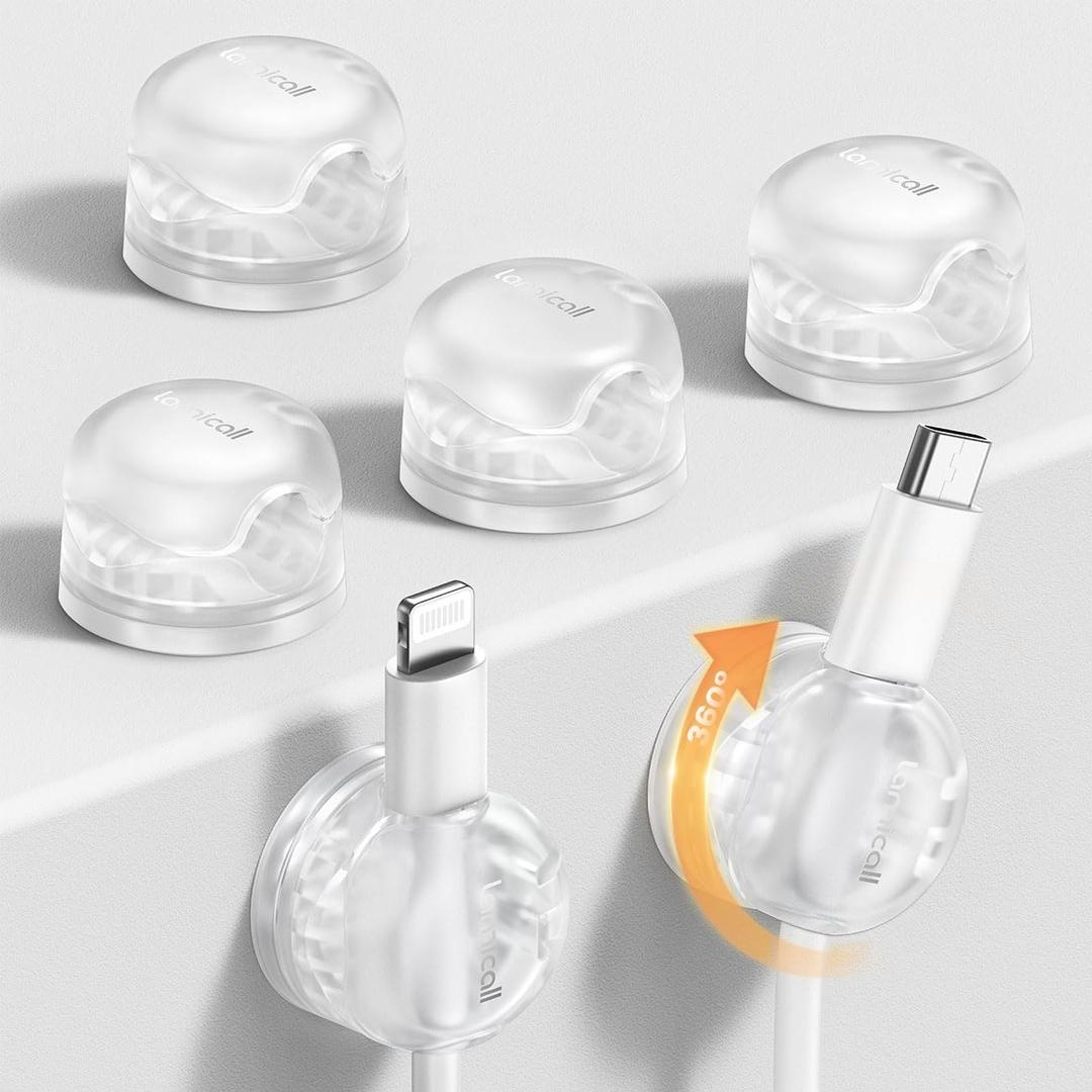 Lamicall 6Pack Clear Rotatable Cord Organizer - [1s Lock] Cable Clips Phone Charger Cord Holder, Desk Cable Management, Adhesive Wire Organizer for Nightstand, Office Accessories, Room Christmas Decor