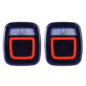 Smoked Halo Tail Lights Square Rear Combination Tail Lights Lamps Assembly Replacement for 1976-2006 Wrangler TJ YJ CJ5 CJ7 with Passenger and Driver Side Marker Stop Turn Signal Brake Lights, 2Pcs