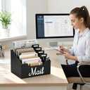 Wood Mail Organizer Countertop, Rustic Mail Holder for Desk with 4 Slots, Mail Sorter for File Paper Folder, Letter Sorter Bill Organizer for Office Home Classroom, Desk Organizers and Accessories