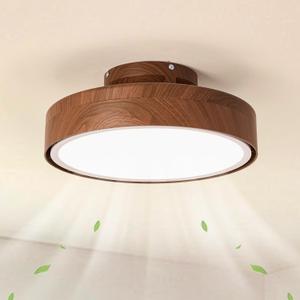 Modern Bladeless Ceiling Fan with Light and Remote, 17.7 Flush Mount Enclosed Chandelier Fans, Stepless Dimming LED Ceiling Fan Light for Bedroom Living Room, Walnut