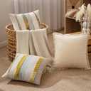 ANRODUO Pack of 2 Boho Decorative Throw Pillow Covers 20x20 Farmhouse Cushion Case Striped Chenille Pillow Cases Square Pillow Covers Accent Neutral Pillowcase for Sofa Couch Bed, Blue-Earth Tones