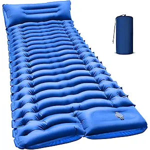 Sleeping Pad for Camping- Ultralight Inflatable Sleeping Mat with Built-in Foot Pump & Pillow, Upgraded Compact Camping Air Mattress for Tent, Backpacking, Hiking