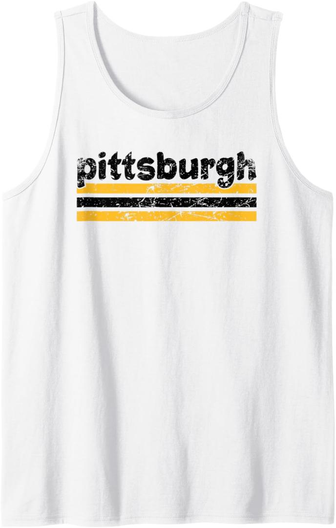 Pittsburgh Pennsylvania Three Stripe Vintage Weathered Tank Top, Size: M