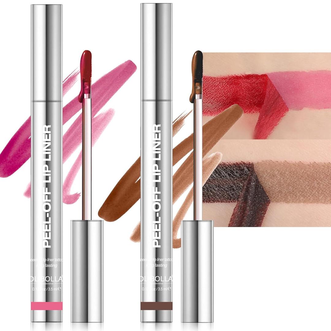 2 Colors Lip Stain Peel Off, Coffee & Mauve Lip Liner Stain Peel Off Tattoo Matte Lip-tint, Long Lasting, Waterproof, Transfer-proof, Moisturizing, Highly Pigmented Color for All Skin Types (00# Mauve & 02# Coffee)