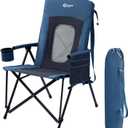 PORTAL Oversized Folding High Back Portable Lawn Chairs for Adults Outdoor Camp Sports Hunting Fishing Backyard with Hard Armrest Cup Holder Carrying Strap, Supports 400LBS, Blue