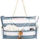 Large Canvas Beach Bag for Women, Beach Bags Waterproof Sandproof with Zipper & Wet Bag Cruise Essentials