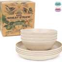 Grow Forward Wheat Straw Kids Plates and Bowls Sets - 8-Piece Unbreakable Dishwasher & Microwave Safe Plastic Plates for Kids - Reusable Non Toxic BPA-Free Dinnerware for Children - Sahara