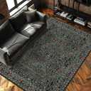 5x7 Washable Area Rugs for Living Room, Stain Resistant Vintage Rugs for Dining Room Under Kitchen Table, Bedroom, Floral Low Pile Non-Slip Large Carpet (5 x 7 Dark Green)
