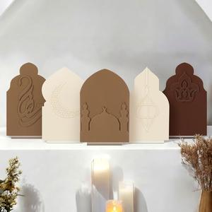 Yookeer 5 Pcs Ramadan Table Sign Acrylic Islamic Eid Mubarak Table Decor Monochrome Ramadan Mubarak Home Tabletop Decoration for Mosque Islamic Monochrome Sign Gifts