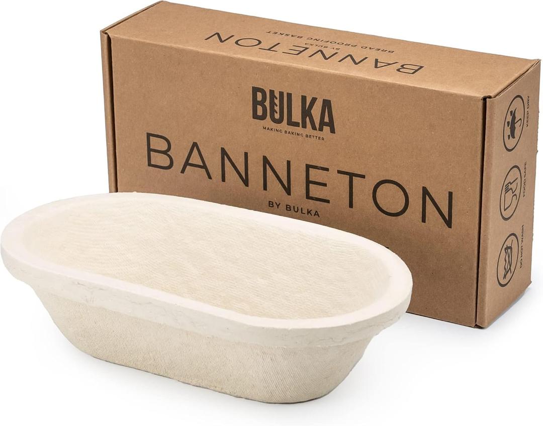 Bulka Small Oval 500g Banneton Bread Proofing Basket Pressed Wood Pulp Brotform - Plane Non-Stick Batard Sourdough Banneton Basket, Made in Germany.