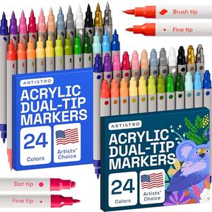 ARTISTRO 48 Dual-Tip Acrylic Paint Markers Bundle - Dot, Fine, & Brush Pen Tips - Acrylic Paint for Fabric, Rocks, Paper, Wood, Canvas, Glass, DIY