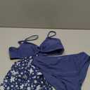 COZYEASE Girls' 3 Piece Bikini Set Ditsy Floral Print Wireless Swimsuit with Beach Skirt (Navy Blue), 13Y