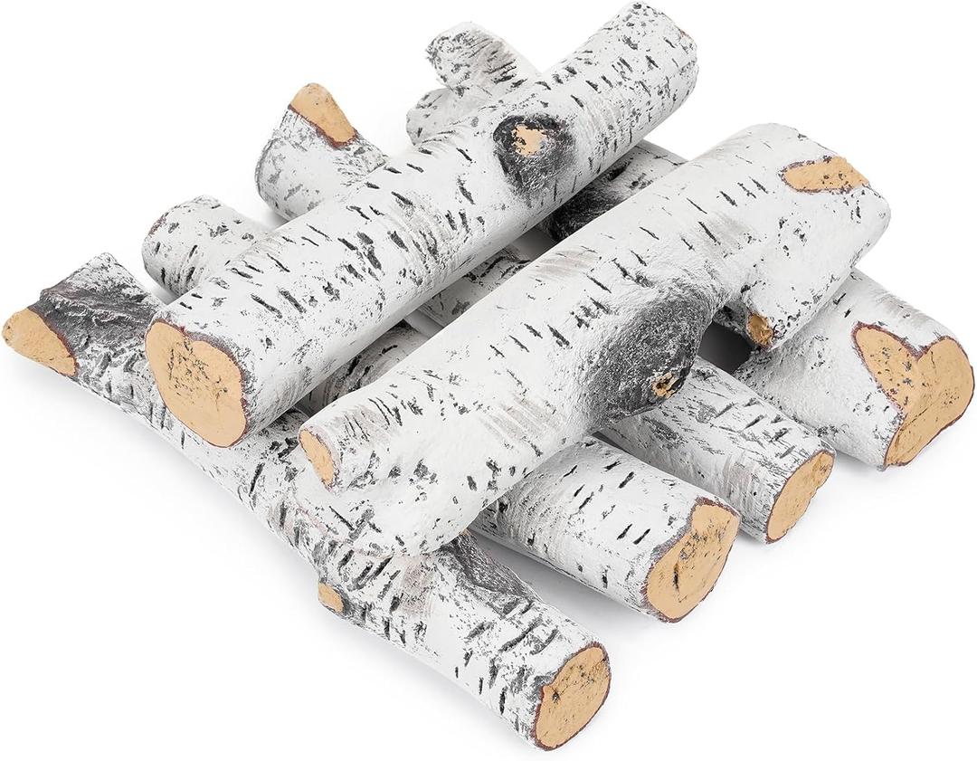 Stanbroil Gas Fireplace Logs Set, Ceramic White Birch Wood Gas Log for All Types of Vented, Indoor Inserts, Electric Gas Fireplace, Outdoor Firebowl, Fake Wood Logs Fireplace Decor, 6 pcs