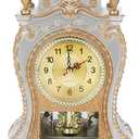 Vintage Clock, Exquisite Vintage Desk Clock Antique Home Hotel Decorative Table Clock with 12 Songs (White)