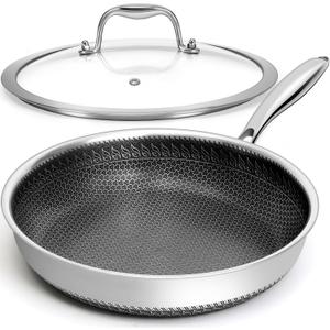 Soday 12 inches Frying Pan Nonstick Deep Saut Pan and Lid, Non Stick Stainless Steel Pan Dishwasher and Oven-Safe, Compatible with All Cooktops