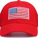 American Flag Hat, Adjustable Fit USA Baseball Cap for Men Women, Outdoor Ball Caps Mesh Snap Embroidered Cap (Red)
