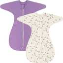 ZIGJOY Baby Transitional Swaddles for Newborns: 0.5 Tog Arms Up Sleep Sack 3-6-12 Months Soft Cotton Shark Fin 2 Way Zipper (2 Pack-purple&flower)
