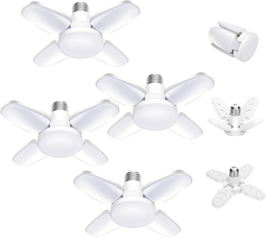 4Pack LED Garage Light Bulb,Mini 50W LED Garage Ceiling Lights 4 Adjustable Panels,5000Lumen Garage LED Light Bulb,E26 6500K Daylight LED Shop Lights for Garage,Kitchen,Indoor,Attic Light