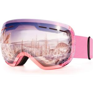 FONHCOO Ski Goggles for Men Women, Anti-Fog OTG Snow Snowboard Glasses with Detachable Lens for Skiing Skating, UV Protection