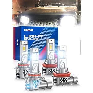 KAX 2025 10X Brightener 9005 H11 Led Bulbs Combo for Car Owners, 100000Lm HB3 H9 for Drivers at Night, H11 During Bad Weather, HB3 H8 1:1 Real Size, 100000 Hours Lifespan, 99% Fit Vehicles, 4 Pack