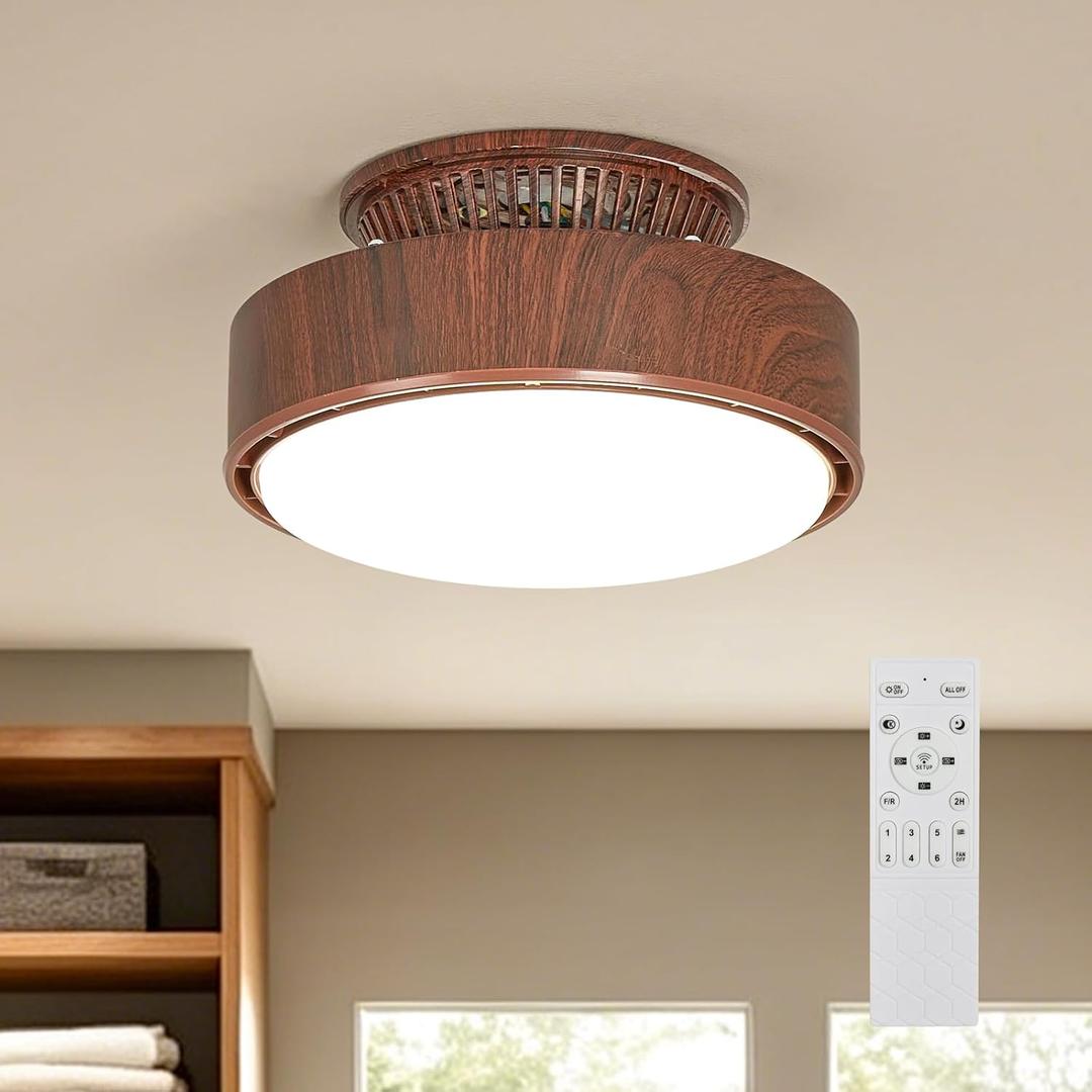 Bladeless Ceiling Fan with Lights, 11" Small Flush Mount Fandelier, Modern Farmhouse Enclosed Ceiling Fan Light with Remote, Dimmable LED Chandelier Fan for Bedroom Kitchen Kids' Room, D11"