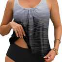 Yonique Two Piece Tankini Swimsuits for Women Blouson Bathing Suits Modest Swimwear (Large, Gray Gradient)