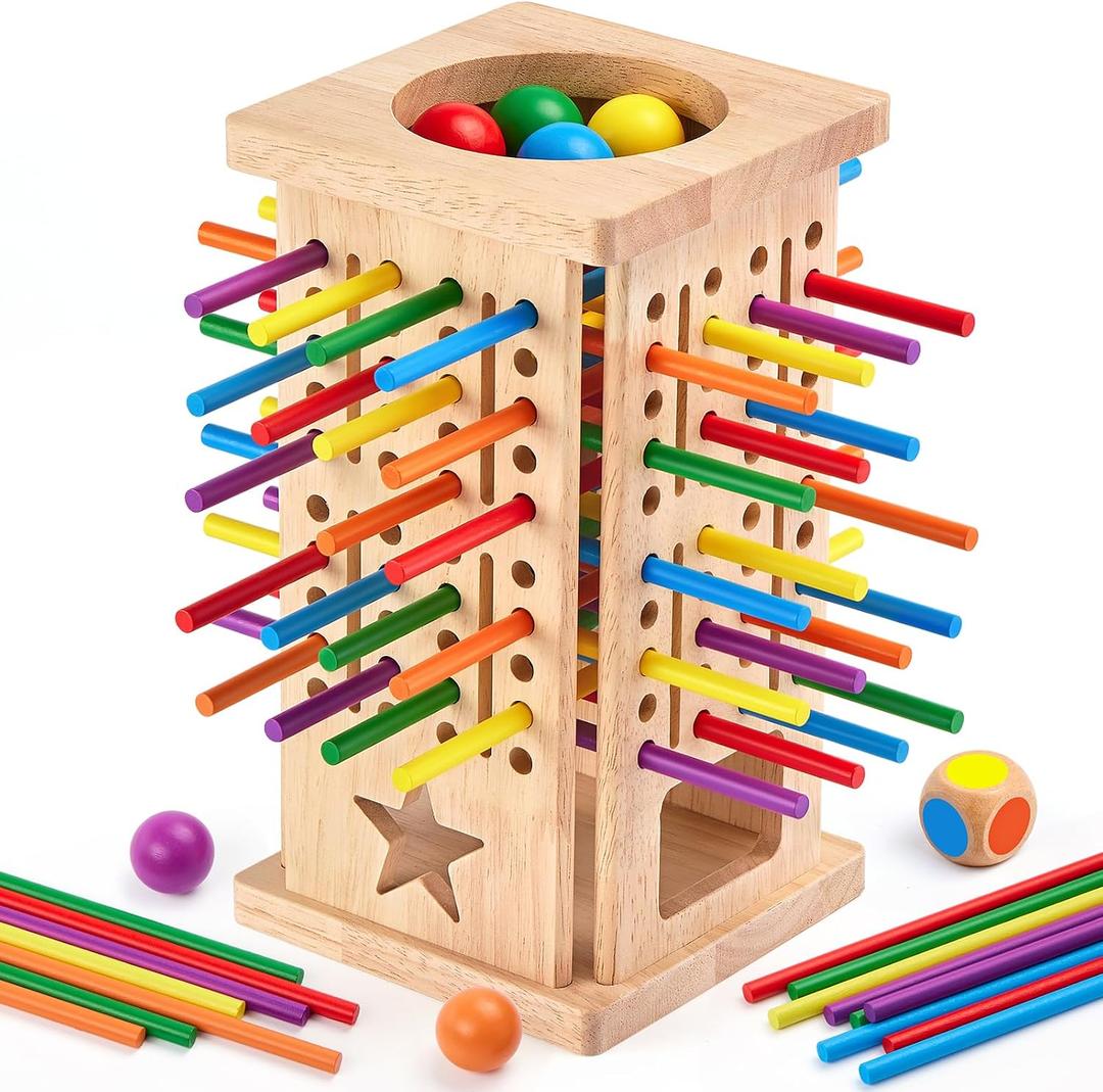 Montessori Wooden Board Games, 42 Colorful Sticks Math Learning Toys for 3 4 5 6 Year Olds, Board Games for Kids 4-6, Fine Motor Skills Toy Family Travel Game, Gifts for Boys Girls 3 Year Old, Small