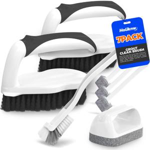 Holikme 7 Pack Deep Cleaning Brush Set, Scrub Pads with Scraper Tip for Pool Walls, Bathroom, Grout, Floor, Tub, Shower and Kitchen Surface, Abrasive Wheel Brushes (Black) 