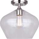 CONALL 1 Light Flush Mount Ceiling Fixture Brushed Nickel Finish with Clear Wine Glass Shade Transitional Style for Hallway or Entryway