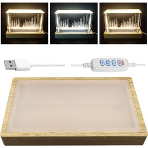 Adjustable Crystal Light Display Base for Art Glass 5.9 inch, USB Powered Wood Rectangle LED Display Base Stand Pedestal for Crystal, Centerpieces,Trophies,Figurines (1 Pack)