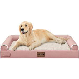 Large Dog Bed Orthopedic Washable: Beds Bolster XL Bed Big XLarge Dogs Memory Foam Sofa Couch Waterproof Removable Cover - Pink (36.0"L x 27.0"W x 6.5"Th)