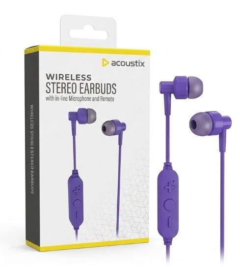 Acoustix Wireless Stereo Earbuds with In-Line Microphone and Remote