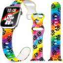 Christmas Fall Halloween Watch Band for Apple Watch, Silicone Holiday Hello Autumn Printed Strap Replacement for iWatch 1 2 3 4 5 6 7 8 9 10 Ultra 38mm 40mm 41mm 42mm 44mm 45mm 46mm 49mm, Thanksgiving gift for women men (Rainbow Dog Paw)