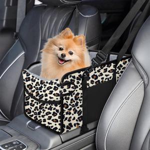 Portable Dog Car Seat for Small Dogs - Adjustable Safety Leash, Washable Cushion & Storage Pocket - Pet Booster Seat for Car Travel- Leopard, Small